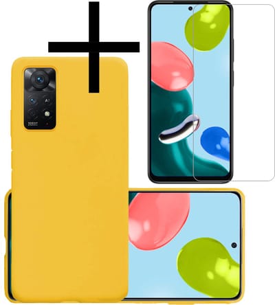 Hoesje - Met Screenprotector - Geschikt voor Xiaomi Redmi Note 11 - Sterk & Shockproof - Back Cover - Siliconen Case - Telefoon Hoes - Geel