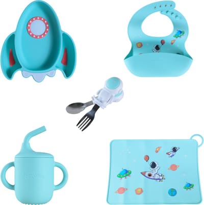 Sproudsy Serviesset Space - Kinderservies - Kraamcadeau - Baby - 5-delig - Turquoise