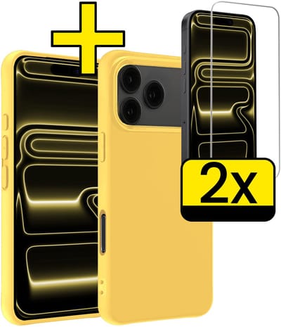 Hoesje - Met 2x Screenprotector - Geschikt voor Apple iPhone 17 Pro - Sterk & Shockproof - Back Cover - Siliconen Case - Telefoon Hoes - Telefoonhoesjes - Geel