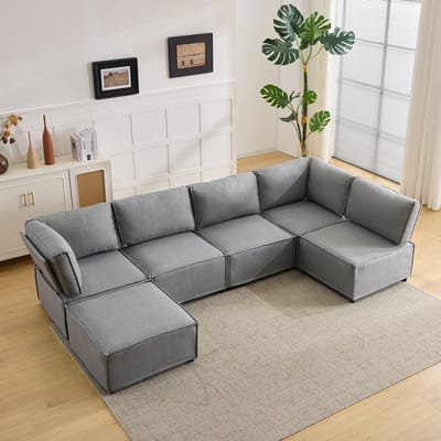 Wishdor - Modulaire Hoekbank - Omvormbaar Tot Extra Lang Bed - Modern - Woonkamer - Multiplex En Schuim - Lichtgrijs