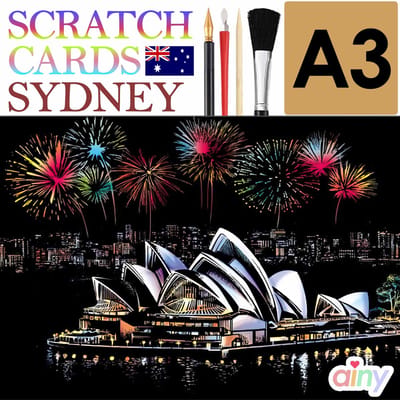 Ainy - Scratch Art Sydney (A3) | DIY kras tekeningen incl. gereedschappen | Schilderen op kleuren kunst kraskaart | hobby & creatief voor volwassenen en kinderen ( meisjes ) | Knutselen - ontspanningspakket | Schilderijen set nummer 6