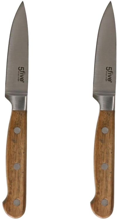 5Five Elegancia - Fruit en groente mes/Snijmes - 2x stuks - RVS - acacia hout - 20 cm - keuken schilmes - luxe kwaliteit
