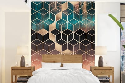 Behang - Fotobehang Abstract - Kubus - Goud - Patronen - Luxe - Breedte 160 cm x hoogte 220 cm