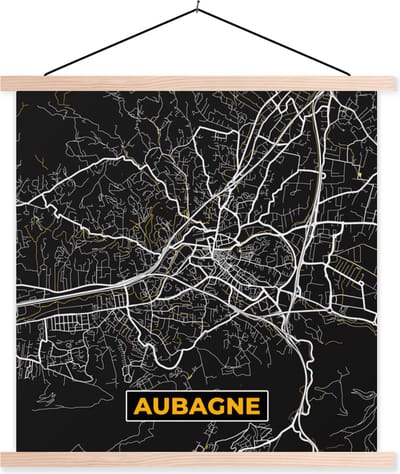 Posterhanger incl. Poster 40x40 cm - Schoolplaat - Frankrijk - Stadskaart - Aubagne - Plattegrond - Kaart - Textielposter - Blanke latten - Stadskaart