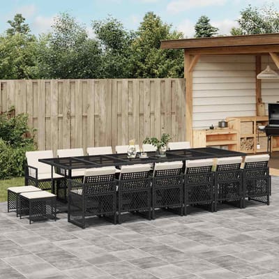 vidaXL - 17-delige - Tuinset - met - kussens - poly - rattan - zwart
