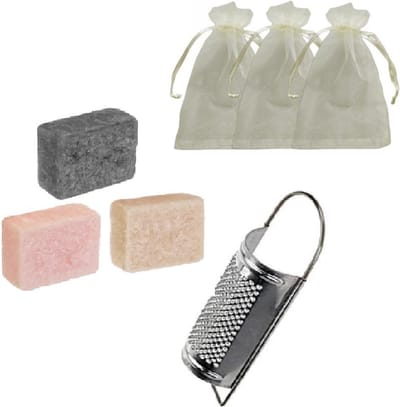 Youhomy Geurblokjes set met organza zakjes & mini rasp - 3 heerlijke geurenblokje - LAVENDEL-CONAL BRUSH- FRESH COTTON| woonkamer| kledingkast| Cadeauset- Home