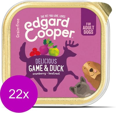 Edgard & Cooper Kuipje Game Duck Adult - Hondenvoer - 22 x Wild Eend Veenbes 150 g Graanvrij