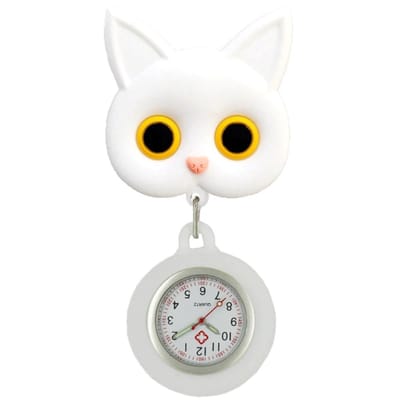Fako® - Verpleegstershorloge - Zusterhorloge - 3D Roller - Poesje / Kat Wit