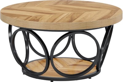 DMG Supply Ronde Salontafel - 2 Lagen - Houtlook Blad - Metalen Frame - Bruin - 80 x 80 x 43 cm