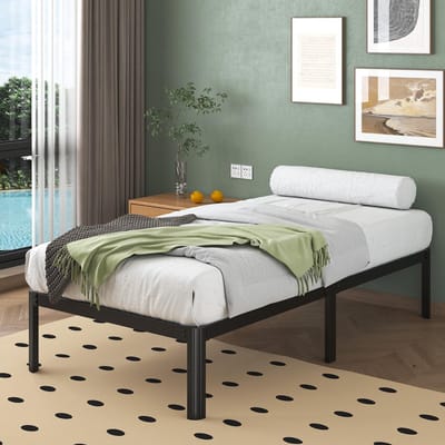 Dailygoody - Metalen Bed - Bedframe 80 x 190 cm - Ondersteunt tot 500 kg - Zwart - Lattenbodem - Geschikt voor standaard matrassen