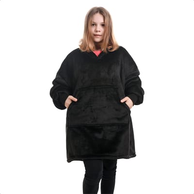 JAXY - Hoodie Deken Kinderen - Fleece Deken Met Mouwen - Snuggle Hoodie - Oodie Kids - 1150 gram - Zwart