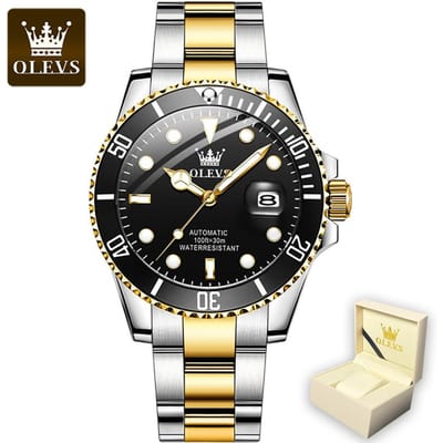 OLEVS 6650 met geschenkdoos Luxe groen waterspook automatisch mechanisch horloge Waterdicht herenhorloge Herenhorloge black