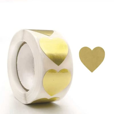 Stickers - Sluitsticker - hartvormige stickers - 500 stuks hartvormige stickers - 1 inch zelfklevende liefdesstickers met hartversieringen voor enveloppen-Valentijnsdag-bruiloftsfeest- metalen vorm（goud）