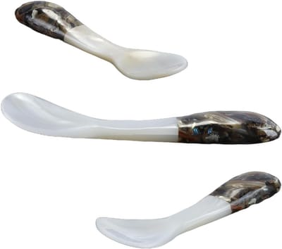 Set van 6 kaviaarlepels – 10 cm lepel met abalone handvatten voor het serveren van kaviaar, eieren en catering accessoires