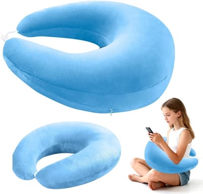 Leeskussen - Steunkussen - U-vormig Kussen - Haakkussen - Schootkussen voor op Bed of Bank - Ideaal voor Lezen, Werken, Haken of Gamen - 60x55x20 cm - Blauw
