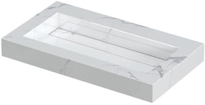 INK Pitch Wastafel Keramische Slab Bak met Drain en Front en Side Skirts Zonder Kraangat - 800x450x90 mm - Statuario Glans