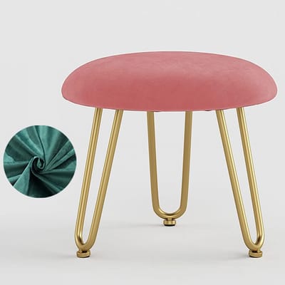 Ronde Kruk - Voetenbank Poef - Ontspannen Zitten - Antislip Metalen Poten - 31x26x25cm - Roze