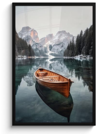 Poster in lijst - Fotolijst 60x90 cm - Posters - Boot - Bergen - Natuur - Water - Posterlijst zwart - Decoratie - Wanddecoratie woonkamer - Muurdecoratie slaapkamer