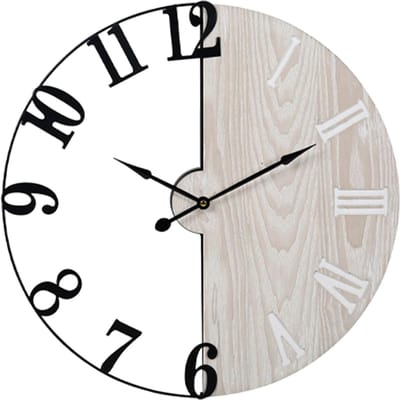 Ostaria Wandklok/muur klok - Dia 50 cm - metaal/hout - naturel/zwart - keuken/kamer