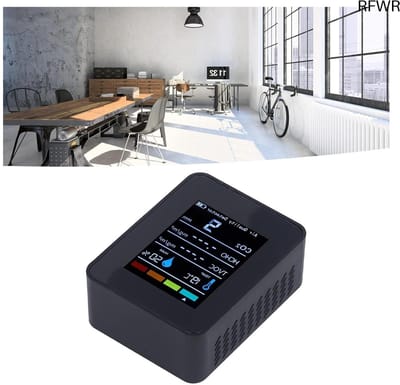 Luchtkwaliteit Monitor - CO2 Detector - Binnenklimaat Meten - LCD Kleurcodering - 14 x 10 x 5 cm - Zwart