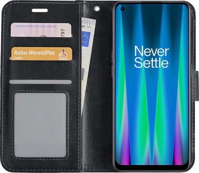 Hoesje - Met Pasjeshouder - Geschikt voor OnePlus Nord CE 2 - Luxe Bookcase Portemonee - Flip Case - Kunstleer Book Case - Flipcase - Book Cover - Walletcase - Portemonneehoes - Zwart
