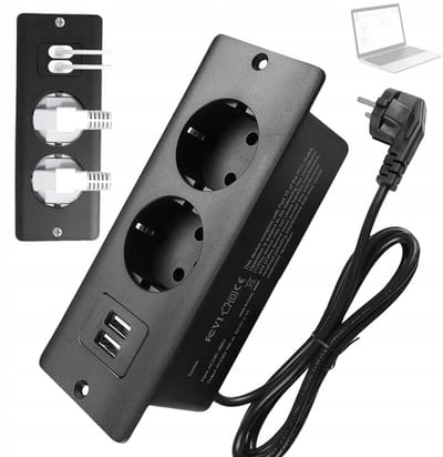 Verzonken stopcontact 2-voudig inbouwstopcontact met USB en 1.5m kabel