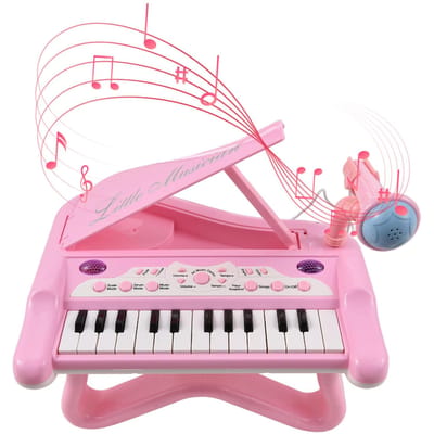 Mini instrument de musique à clavier électronique à 25 touches avec microphone rotatif à 360 degrés rose