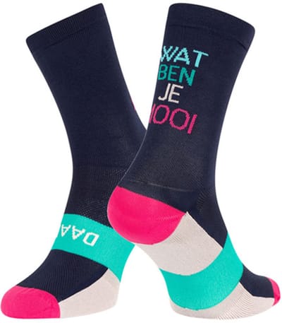 Blauwe fietssokken dames - Ingeklikt wielrensokken - 15 cm hoog - maat S (35-38)
