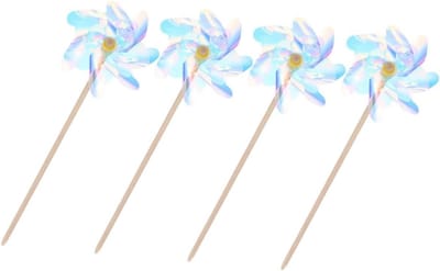 Houten Windmolens - Tuindecoratie Set - Buiten Decoratie - Vrolijke Kleuren - 4 Stuks - Multicolor