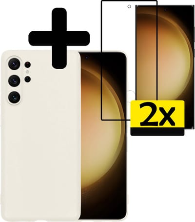 Hoesje - Met 2x Screenprotector - Geschikt voor Samsung Galaxy S23 Ultra - Sterk & Shockproof - Back Cover - Siliconen Case - Telefoon Hoes - Telefoonhoesjes - Wit