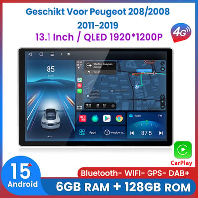 Awesafe 13.1 Inch Scherm Carplay Autoradio - Geschikt Voor Peugeot 208/2008 2011 t/m 2019 - Android 15.0 - Draadloos Apple Carplay & Android Auto - 6GB + 128GB - 8-Core processor - Bluetooth & Wifi - GPS Navigatie - 2012 2013 2014 2015 2016 2017 2018