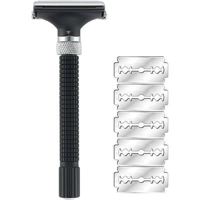 Rasoir de sûreté Yintal réglable à ouverture papillon double tranchant Noir Argent Mode Rasoir pour Hommes Femmes white