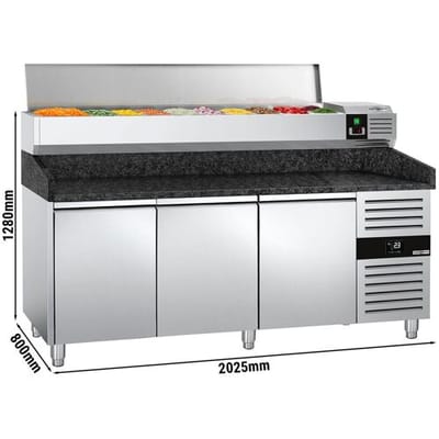 GGM Gastro Pizzakühltisch PREMIUM - 2000x800mm - mit 3 Türen - inkl. Kühlaufsatzvitrine - 9x GN 1/3 Zilver