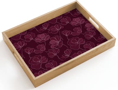 Dienblad hout 40x30 cm - Schootdienblad - Bloemen - Patroon - Bordeauxrood - Borrelplank rechthoek - Plateau dienbladen
