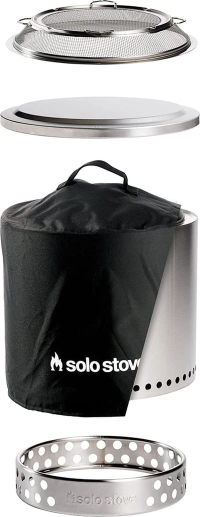 Solo Stove Ranger-Vuurkorf Achtertuin Set 2.0 | Inclusief Rookvrije Vuurplaats, Standaard, Vonkenscherm, Beschermhoes, Deksel, Houtverbranding, Met uitneembare aslade, 304 Roestvrijstaal, 41,5 x 38 cm