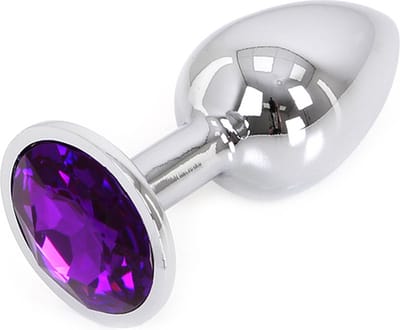 Butt plug aluminium met paars kristal - small