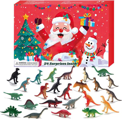 Dinosaurus Adventkalender - Kerst Aftelkalender - Feestelijke Verrassing - 24 Dinosaurus Figuren - 37.6x22.7x3.2cm