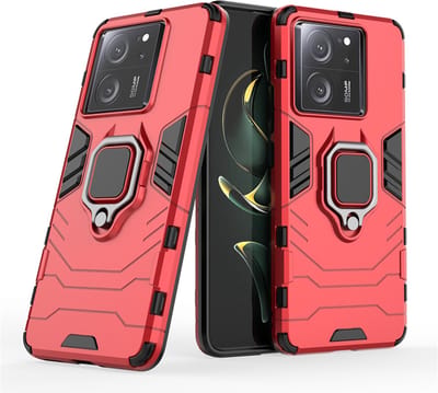 MobyDefend Hoesje - Geschikt voor Xiaomi 13T / 13T Pro - Dubbelgelaagde Pantsercase Met Standaard - Rood
