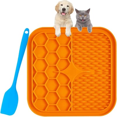 BPA-vrije lekmat voor honden en katten 15x15cm met siliconen spatel voor voedsel en baden, ideaal voor training en verzorging