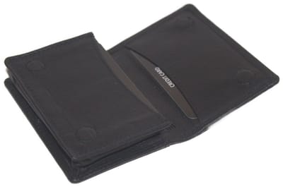 Oi zwarte leren visitekaart houder met magneetsluiting / overslag etuitje voor visitekaartjes / 1 vaks pasjesmapje voor een stapeltje pasjes/ RFID SAFE / zwart leer / 428