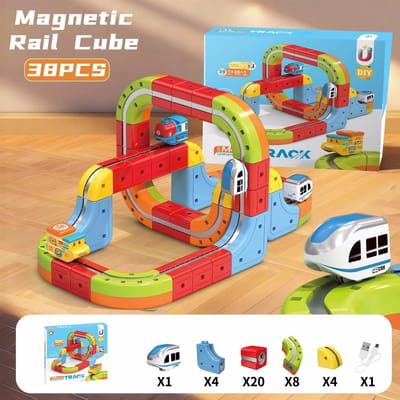 Magische Elektronische Trein Rail Kubus Speelgoed Voor Kinderen Doe-het-zelf Montage Spoorbaan Auto Bouwsteen Set Educatief Speelgoed Kerstcadeaus