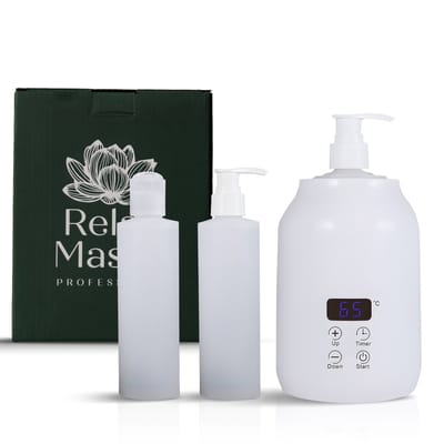Relax Master Massage Olie Verwarmer - Massageolie Verwarmer 30 Tot 65 Graden - Guasha - Massage Apparaat - Inclusief 2 Dispensers- Elektrische Flessenwarmer- Massage Olie Erotisch