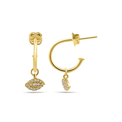 New Bling 9NBSAM-G230230 Gouden Halve Oorringen met Oog - Zirkonia - 10,3x1mm - 14 Karaat - Goud