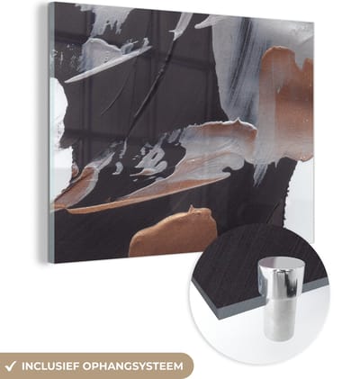 MuchoWow® Glasschilderij 120x90 cm - Schilderij acrylglas - Abstract - Verf - Goud - Foto op glas - Schilderijen