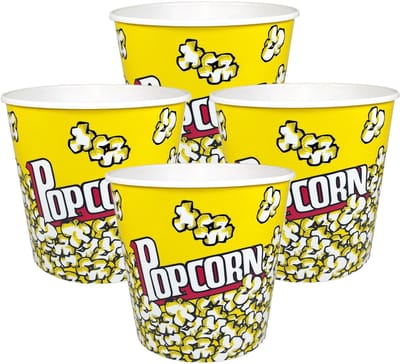 Concorde Popcorn bak - 4x - geel/wit - kunststof - D21 cm - 4.7 liter - herbruikbaar