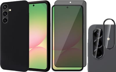 Hoesje geschikt voor Samsung Galaxy A56 / A36 - Privacy Screenprotector Volledig Dekkend Glas & Camera Protector - Mat Back Case Zwart
