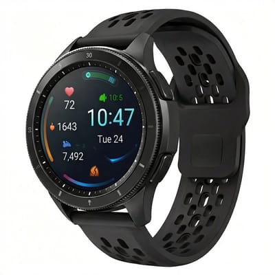 Zwart horlogebandje 18 mm van silicone met geperforeerd sportief design en gesp sluiting, geschikt voor horloges met 18 mm bandaanzet