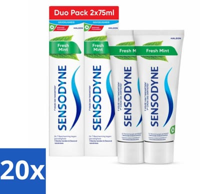 20 x Sensodyne - Tandpasta - Fresh Mint - Frisse Munt - Duopack - 2 x 75 ml - Gevoelige Tanden - Tandpasta - Frisse Munt - Fluoride - Tandplak
