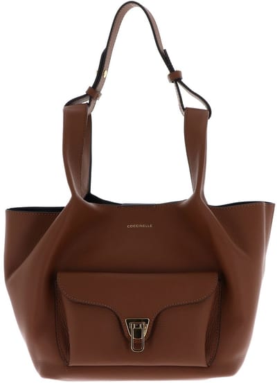 COCCINELLE Leren handtas Beat Shopping Double Grainy Leather Handbag Cognac / Noir bruine