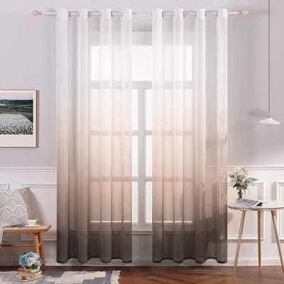Dailygoods - Transparante gordijnen - Voile vitrage - Decoratieve gordijnen - 245 x 140 cm - Koffiekleur - Lichtdoorlatend - Geschikt voor slaap- en w...